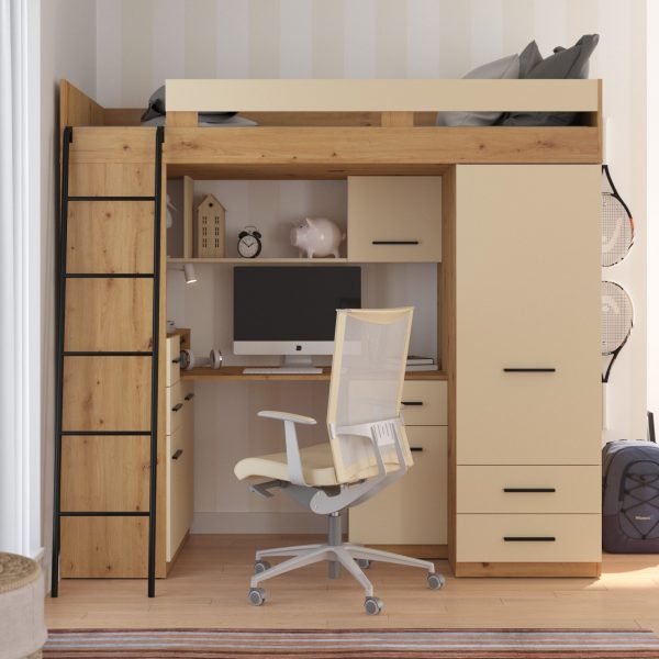 Mezzanine bunk bed SMYK Artisan Oak Cream – Left side ladder