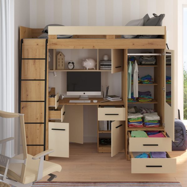 Mezzanine bunk bed SMYK Artisan Oak Cream – Left side ladder