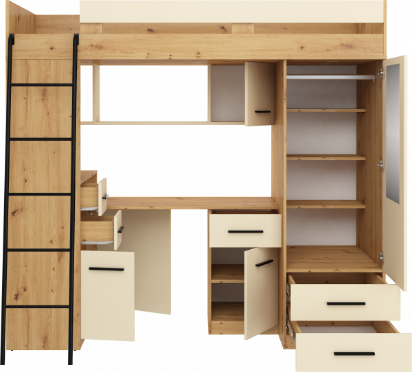 Mezzanine bunk bed SMYK Artisan Oak Cream – Left side ladder