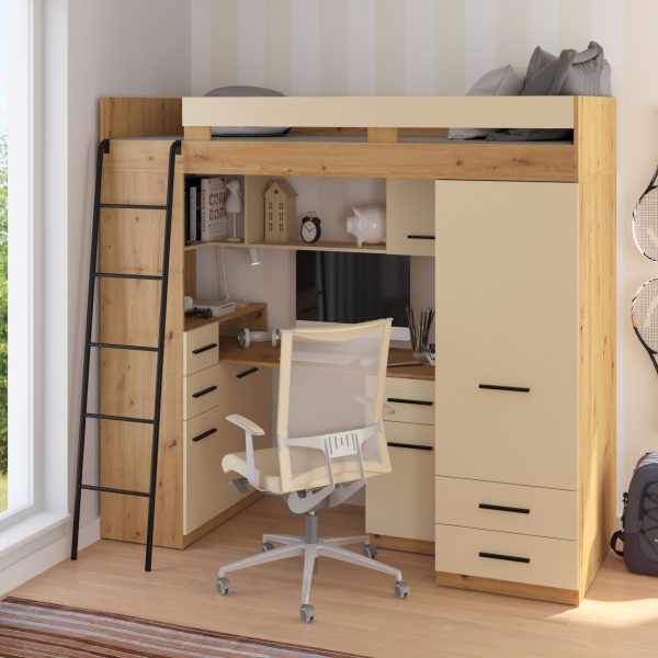 Mezzanine bunk bed SMYK Artisan Oak Cream – Left side ladder