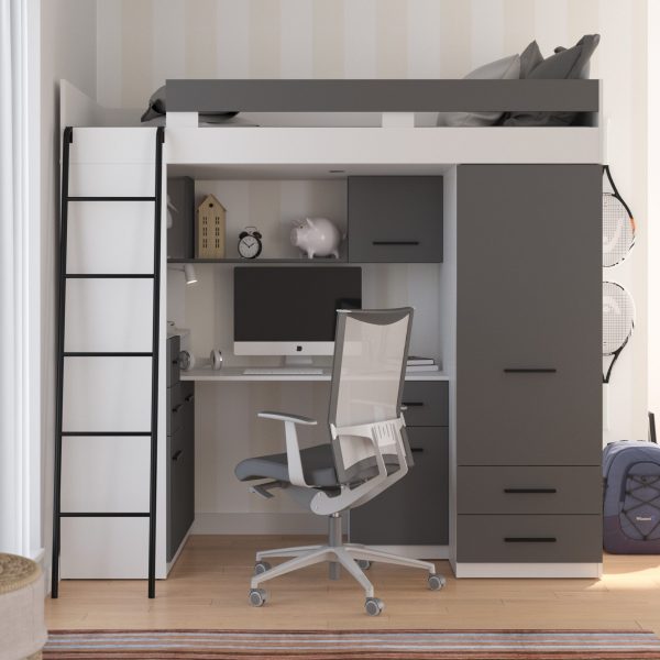 Mezzanine bunk bed SMYK White Graphite – Left side ladder