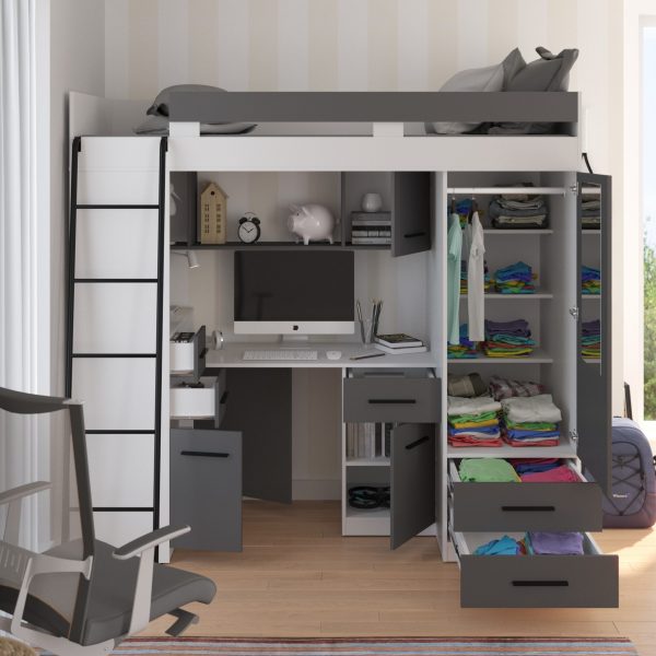 Mezzanine bunk bed SMYK White Graphite – Left side ladder
