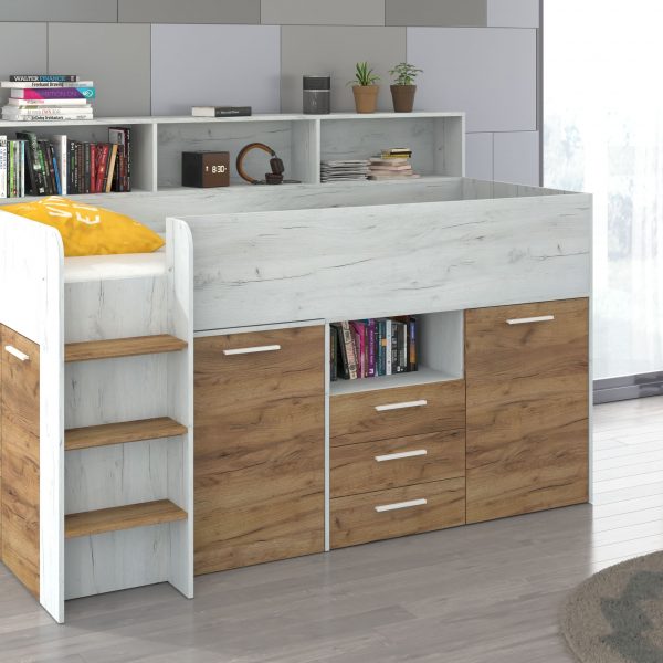Mezzanine bed NOE Craft Gold Craft White – Left side steps