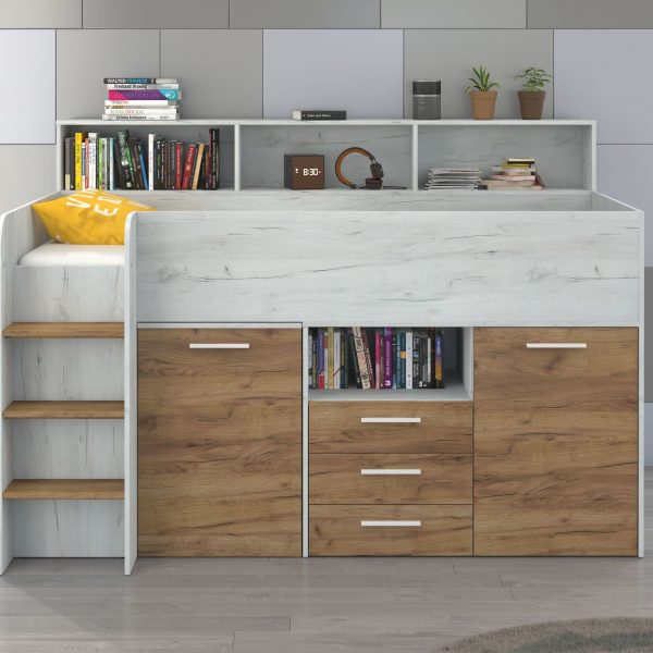 Mezzanine bed NOE Craft Gold Craft White – Left side steps