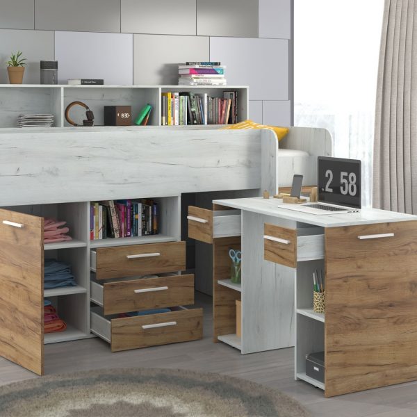 Mezzanine bed NOE Craft Gold Craft White – Right side steps