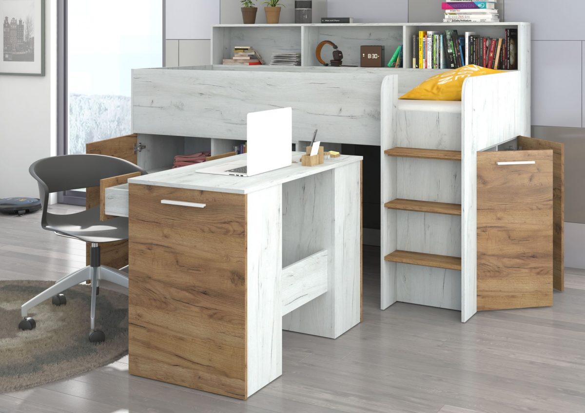 Mezzanine bed NOE Craft Gold Craft White – Right side steps