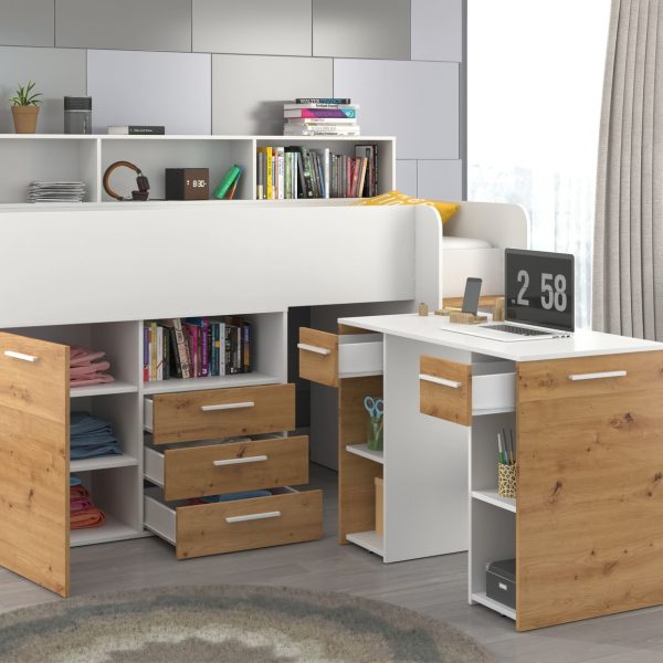 Mezzanine bed NOE Sonoma White Artisan Oak – Right side steps