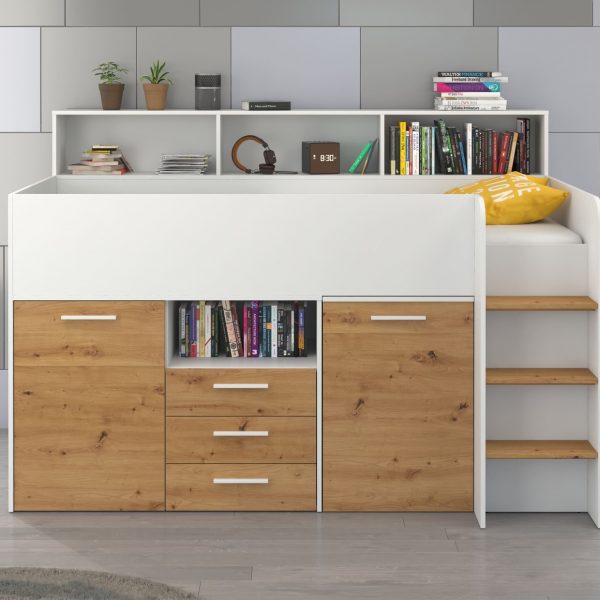 Mezzanine bed NOE Sonoma White Artisan Oak – Right side steps