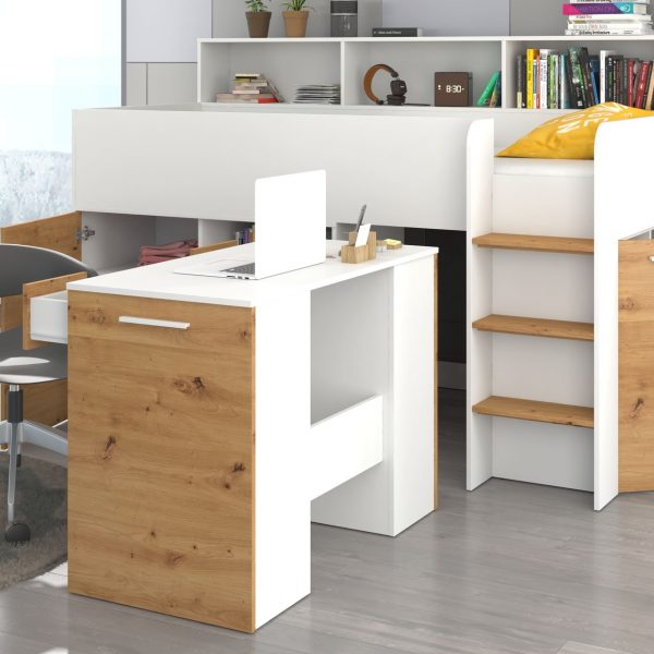 Mezzanine bed NOE Sonoma White Artisan Oak – Right side steps