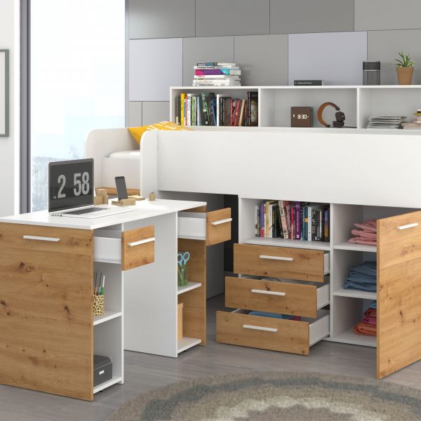 Mezzanine bed NOE White Artisan Oak – Left side steps