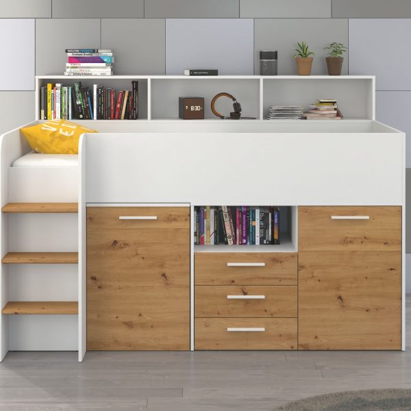 Mezzanine bed NOE White Artisan Oak – Left side steps