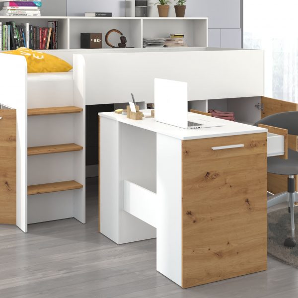 Mezzanine bed NOE White Artisan Oak – Left side steps