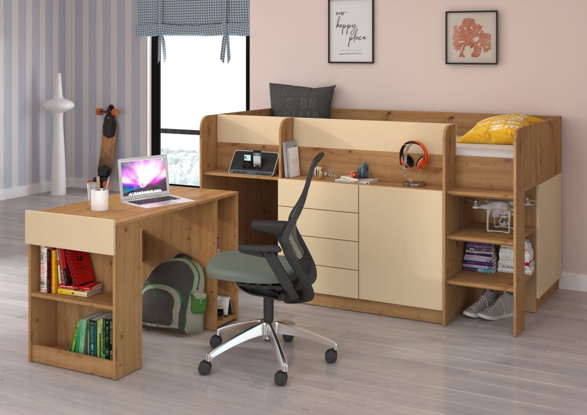 Mezzanine bed SMILE Artisan Oak Crème - Right side ladder