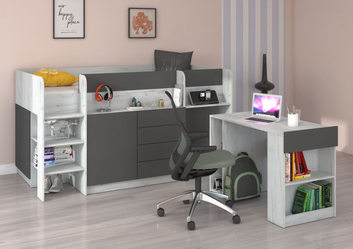 Mezzanine bed SMILE Craft White Graphite - Left side ladder