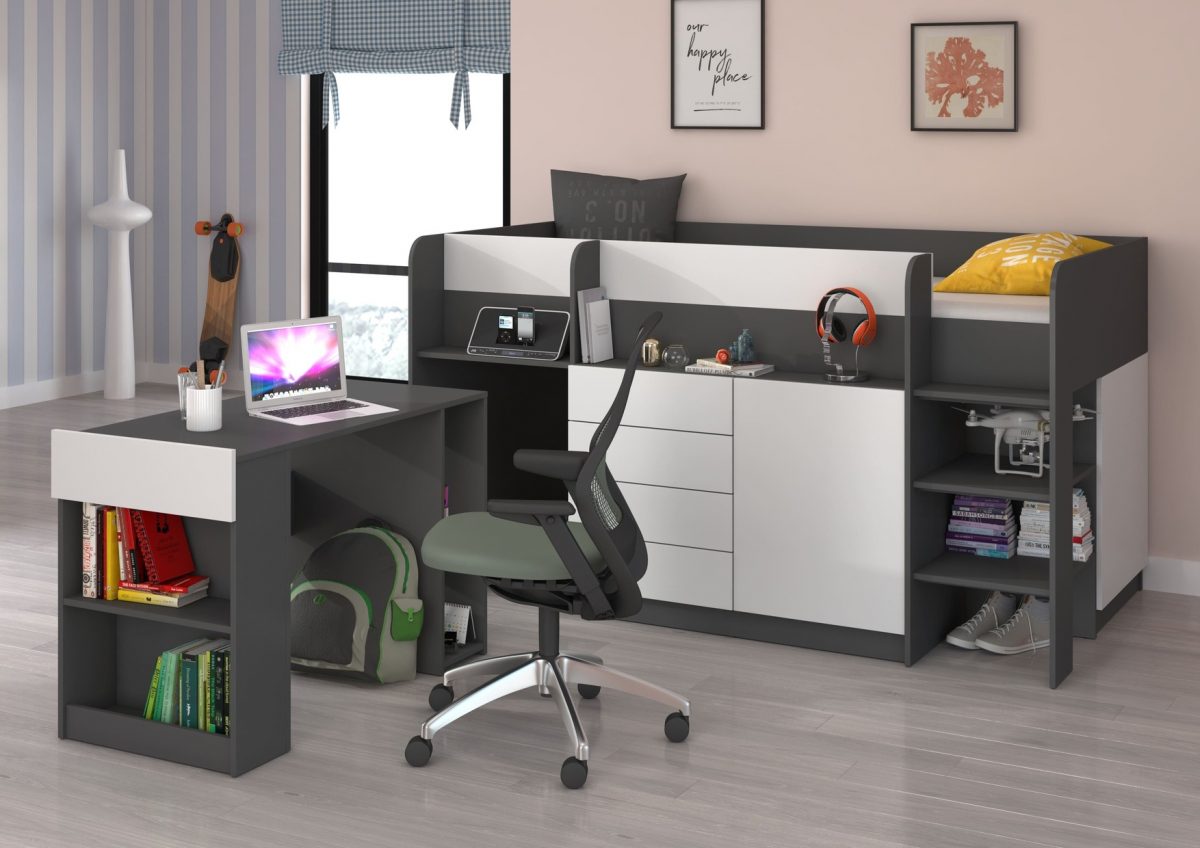 Mezzanine bed SMILE Graphite White - Right side ladder