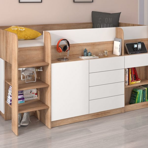 Mezzanine bed SMILE Sonoma Oak White - Left side ladder