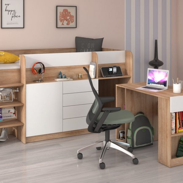 Mezzanine bed SMILE Sonoma Oak White - Left side ladder