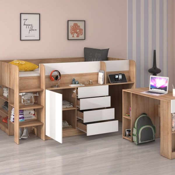 Mezzanine bed SMILE Sonoma Oak White - Left side ladder