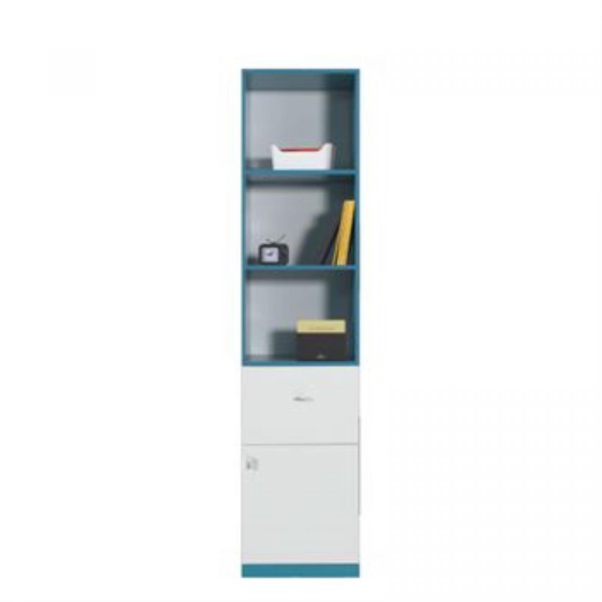 MOBI collection: High bookcase - MO05 - White Lux / Turquoise