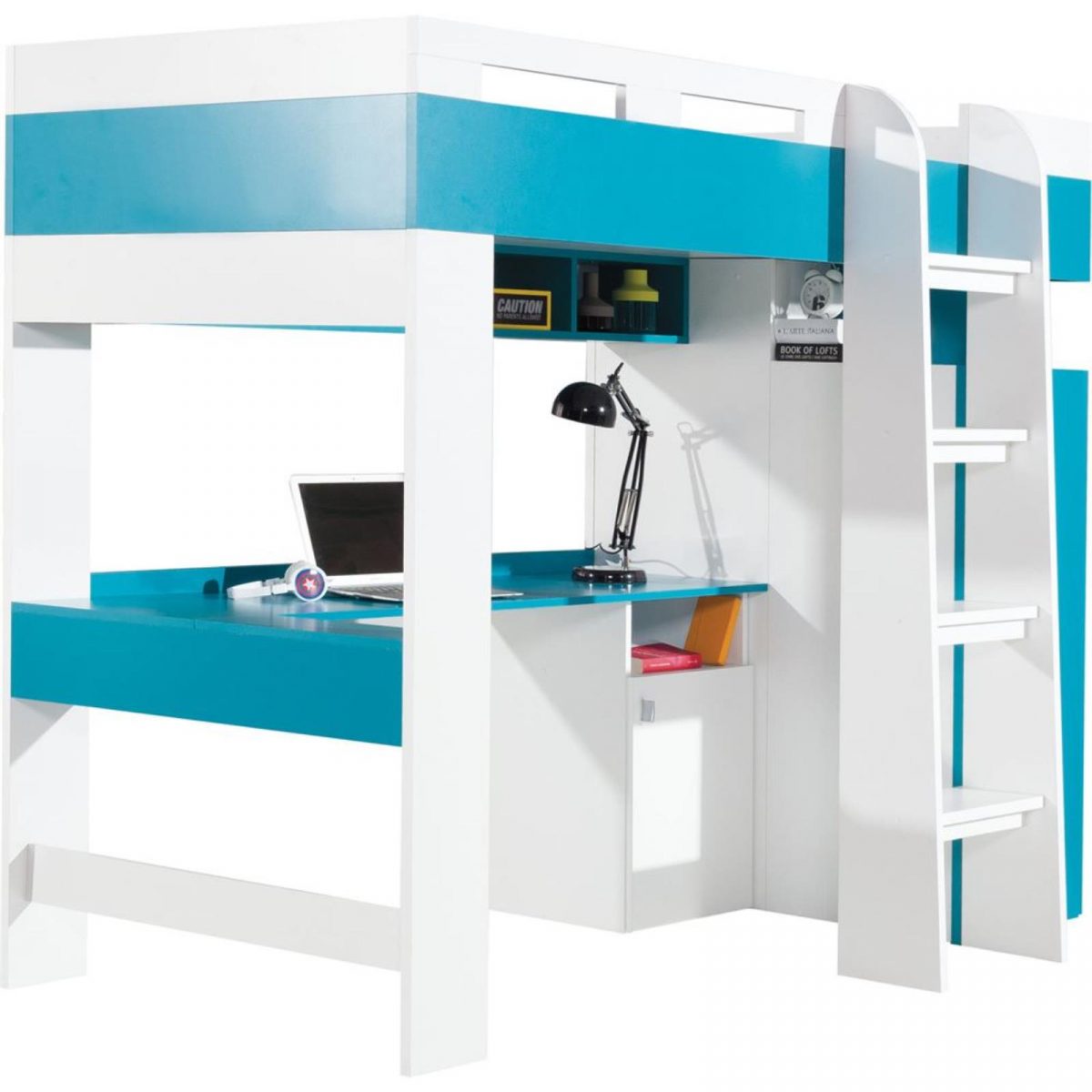 MOBI collection High Sleeper Bed - Mezzanine Bed - MO20 - White Lux Turquoise