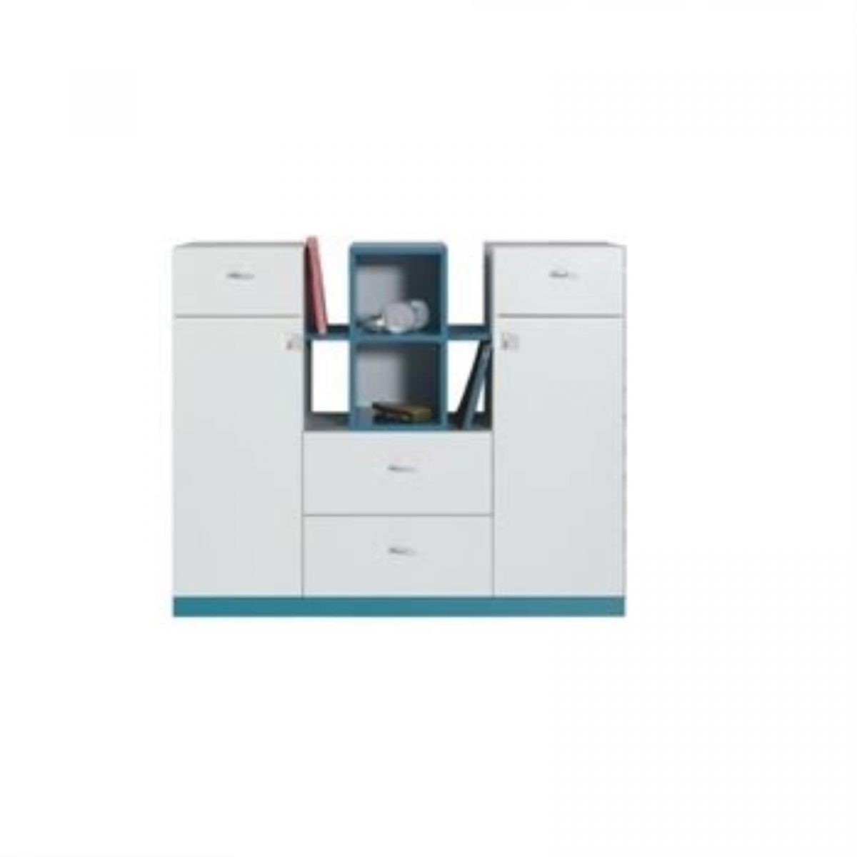 MOBI collection: Large Chest of Drawers - MO10 - White Lux / Turquoise