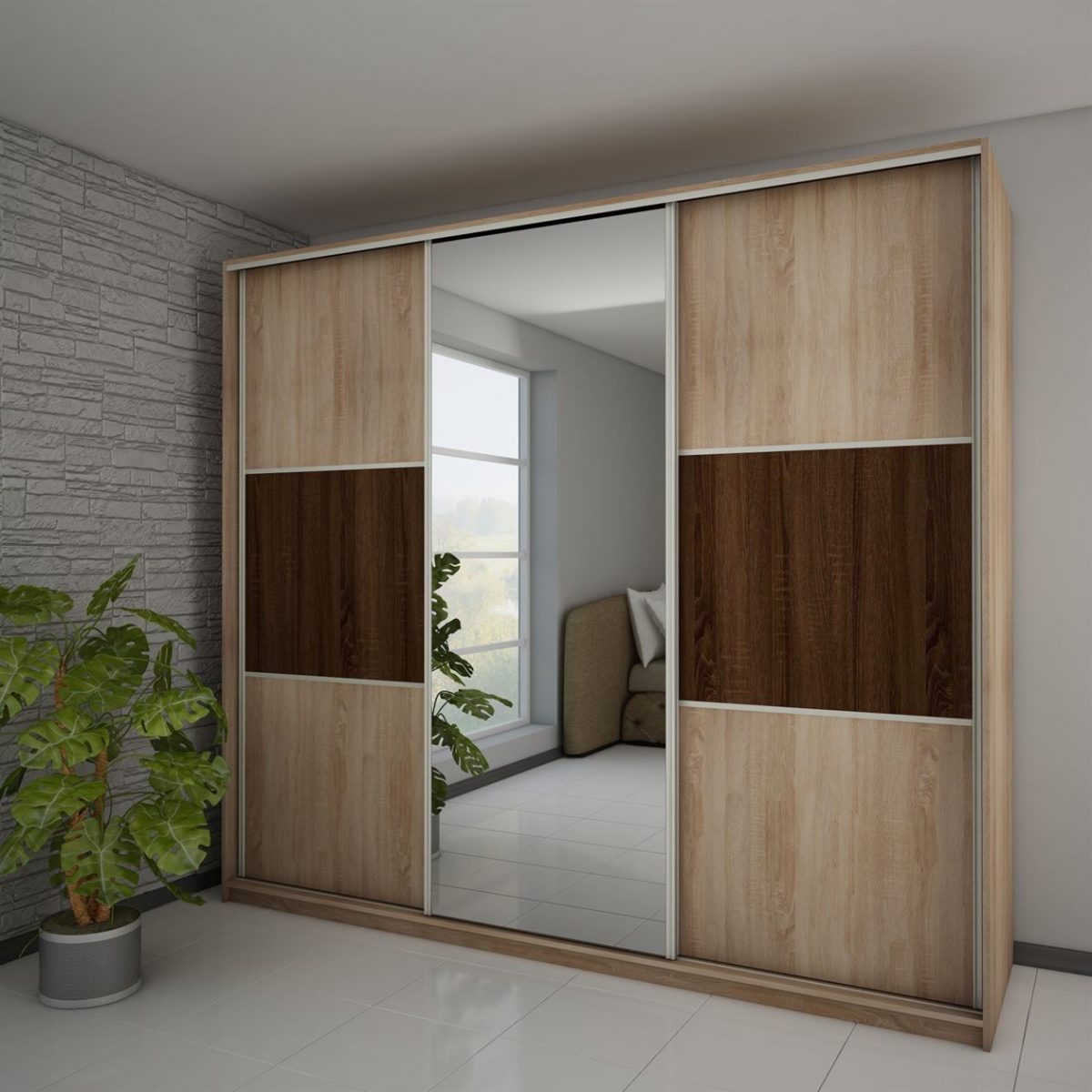 Wardrobe RICO Mirror 240C - Sonoma Oak Light Sonoma Oak Dark