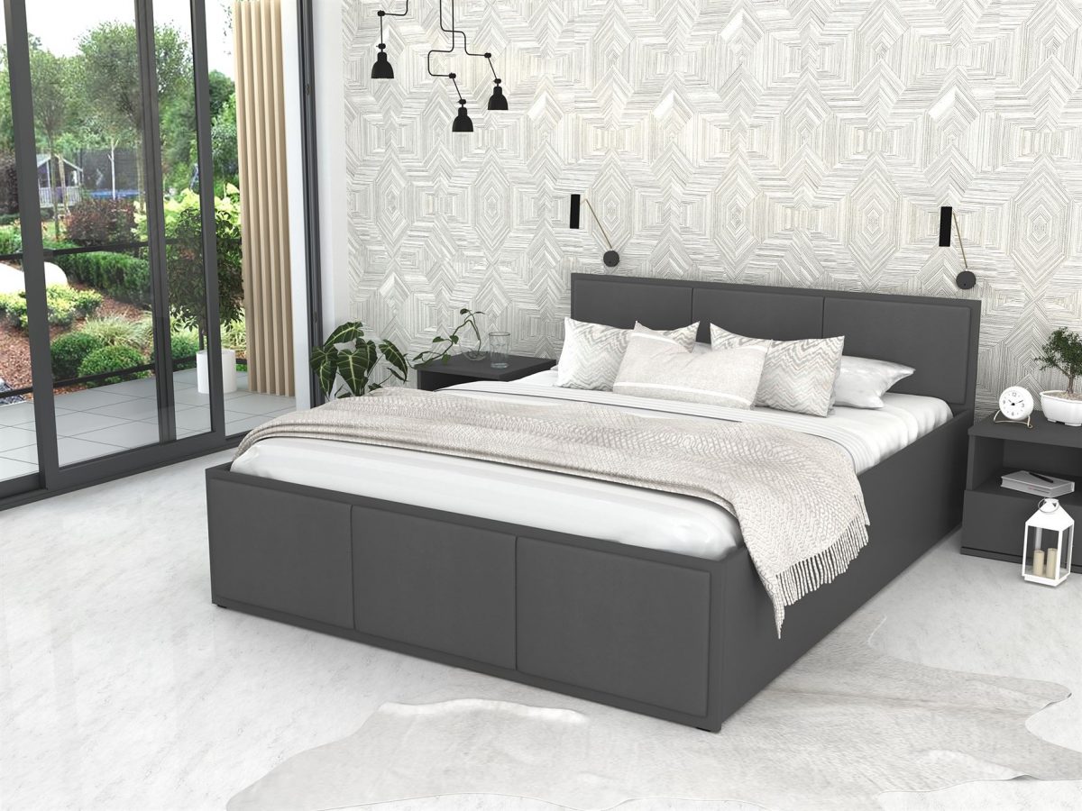 Lit PANAMA 180 Corps : Gris - Éléments Rembourrés :Graphite