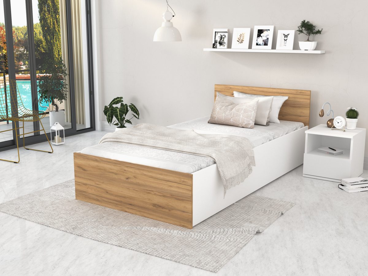 PANAMA Bed 90 - White / Craft Oak