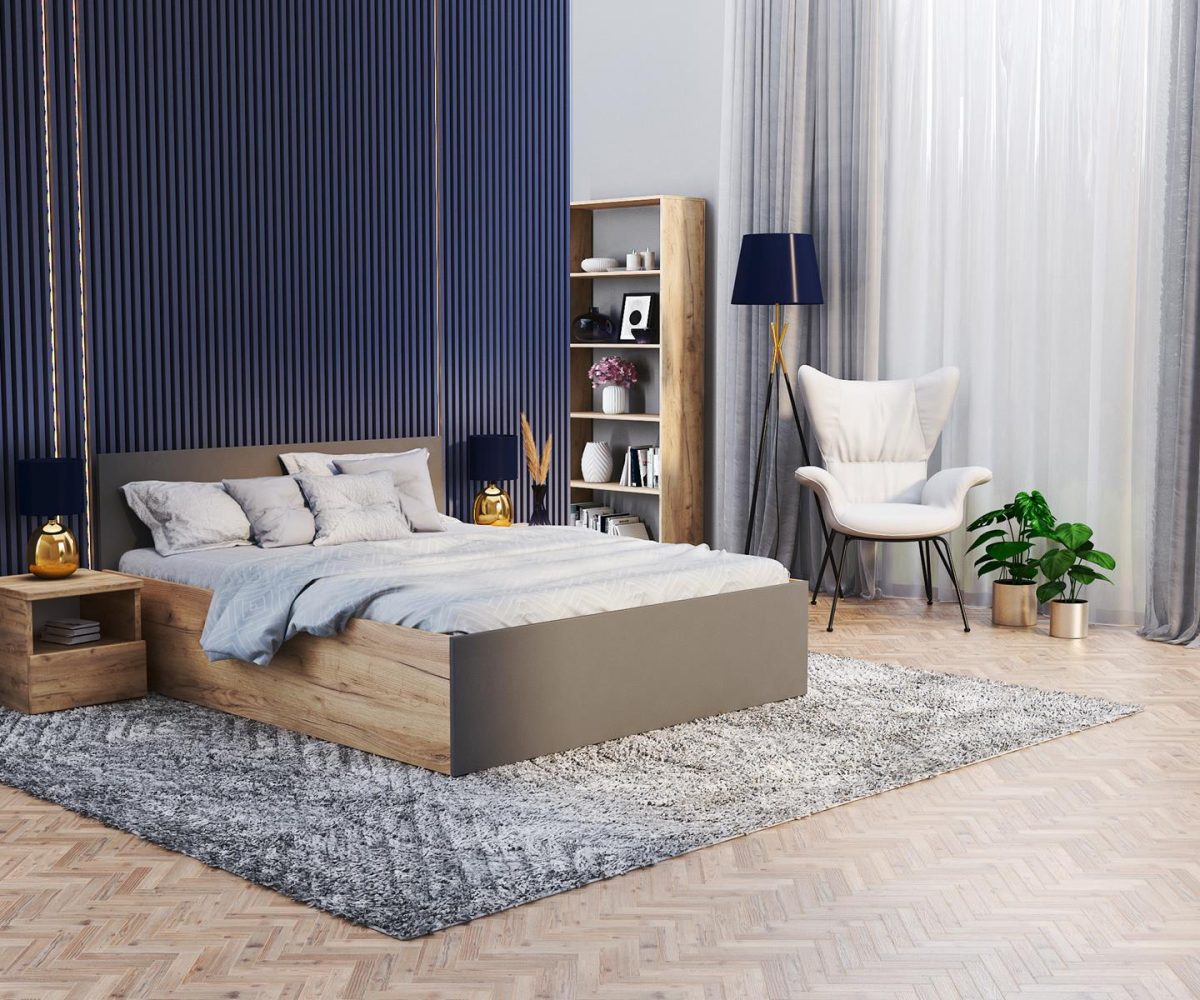 Lit PANAMA Chêne Craft / Gris 160