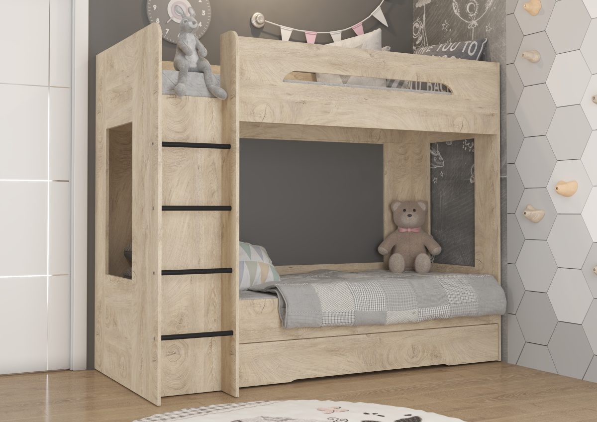 Lit superposé - BLANC - Échelle à gauche - Endgrain Chêne