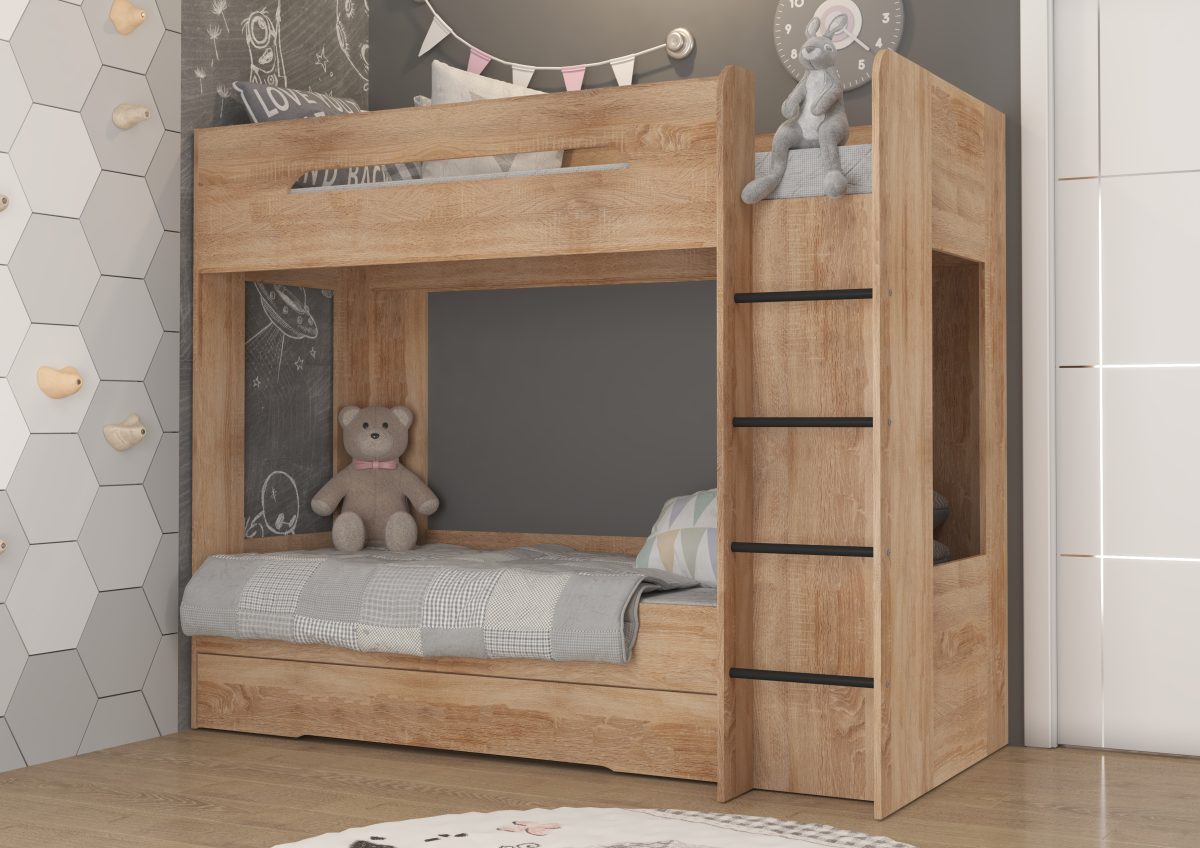Bunk Bed - BLANC - Right Ladder - Sonoma Oak Light