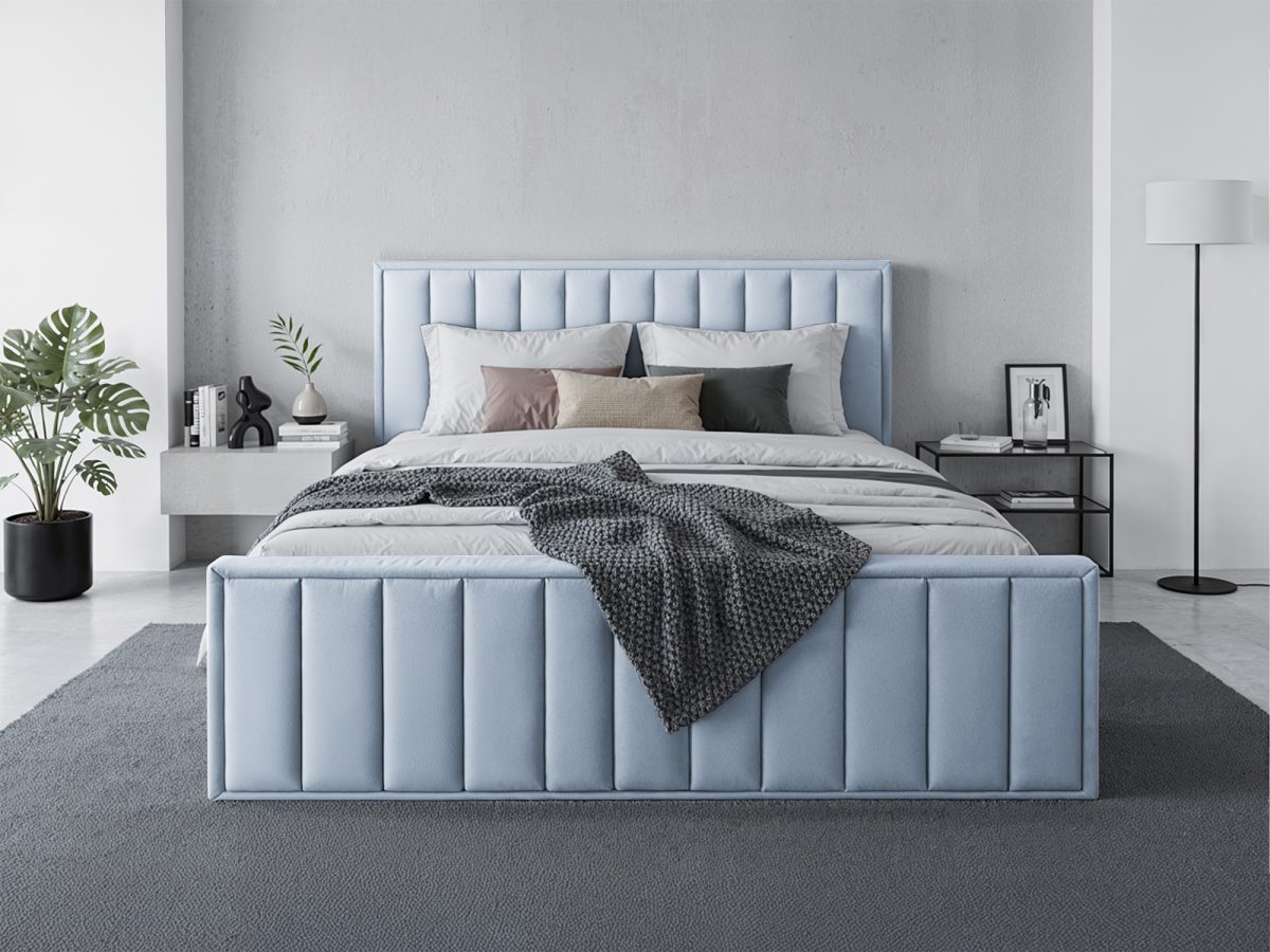 MALAGA Polsterbett 200 x 200 cm mit Stauraum – ohne Matratze (Blau)