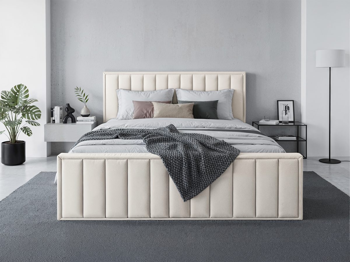 MALAGA Polsterbett 200 x 200 cm mit Stauraum – ohne Matratze (Creme)