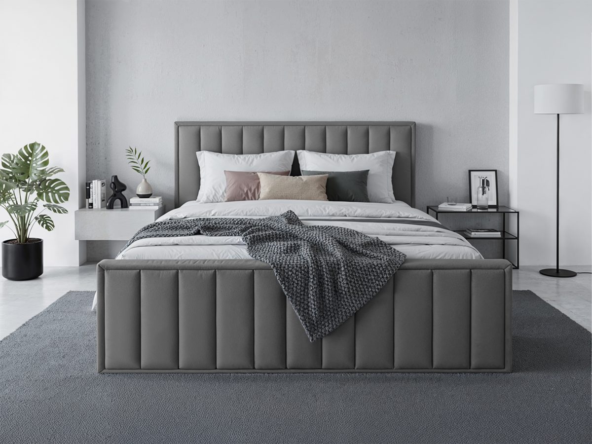 MALAGA Polsterbett 200 x 200 cm mit Stauraum – ohne Matratze (Grau)