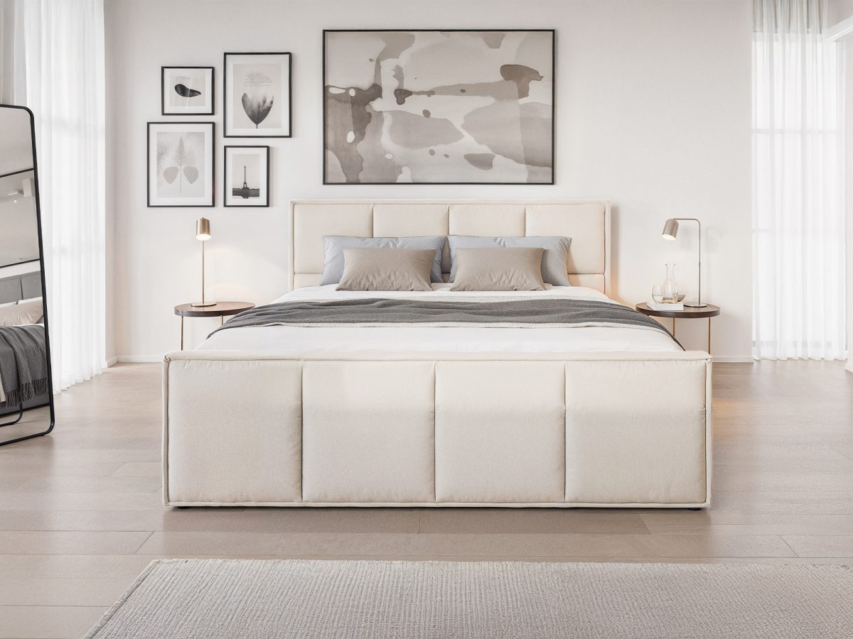 PARIS Polsterbett 200 x 200 cm mit Stauraum – ohne Matratze (Creme)
