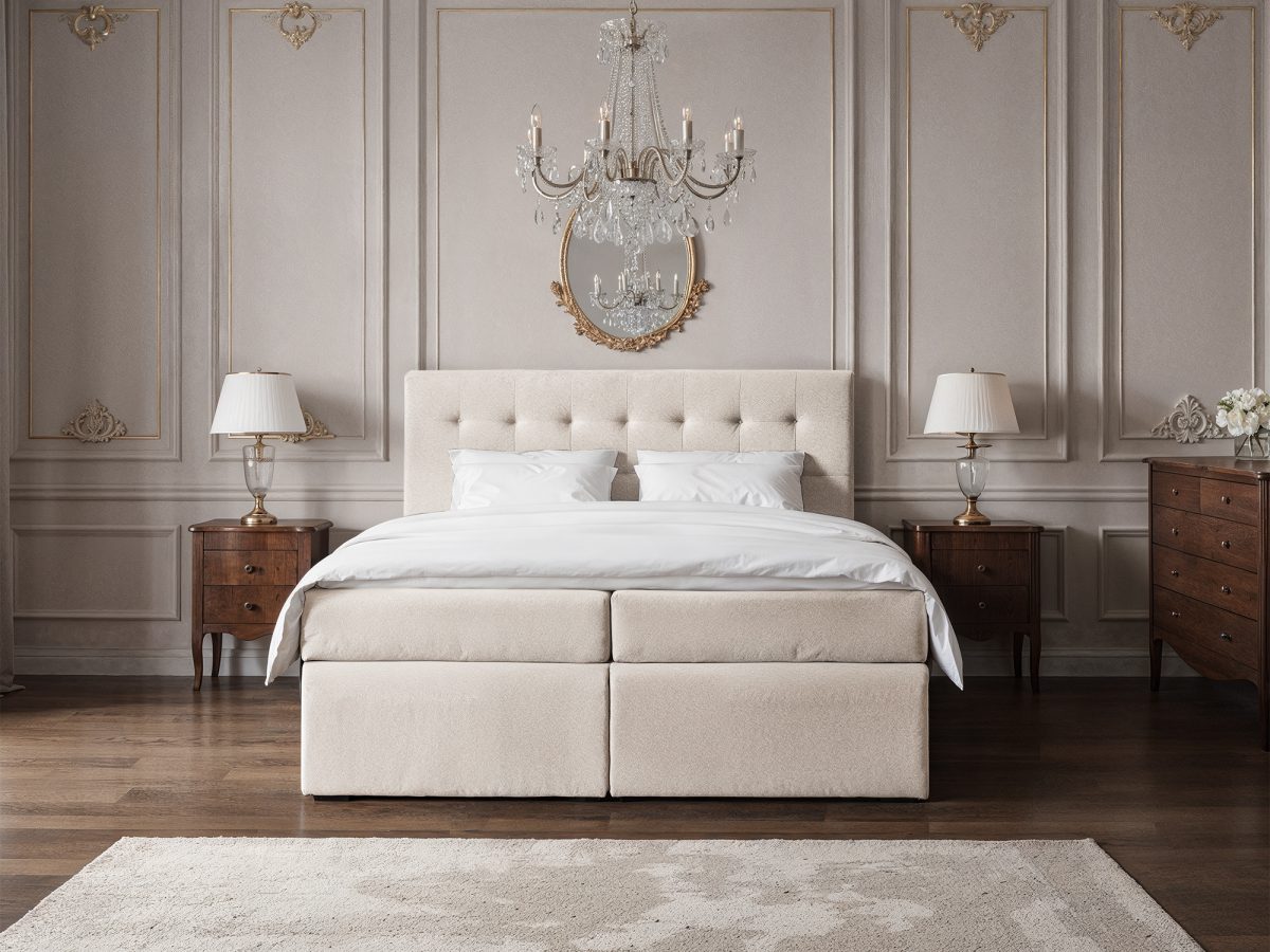BARCELONA Boxspringbett 140 x 200 cm – ohne Matratze (Creme)