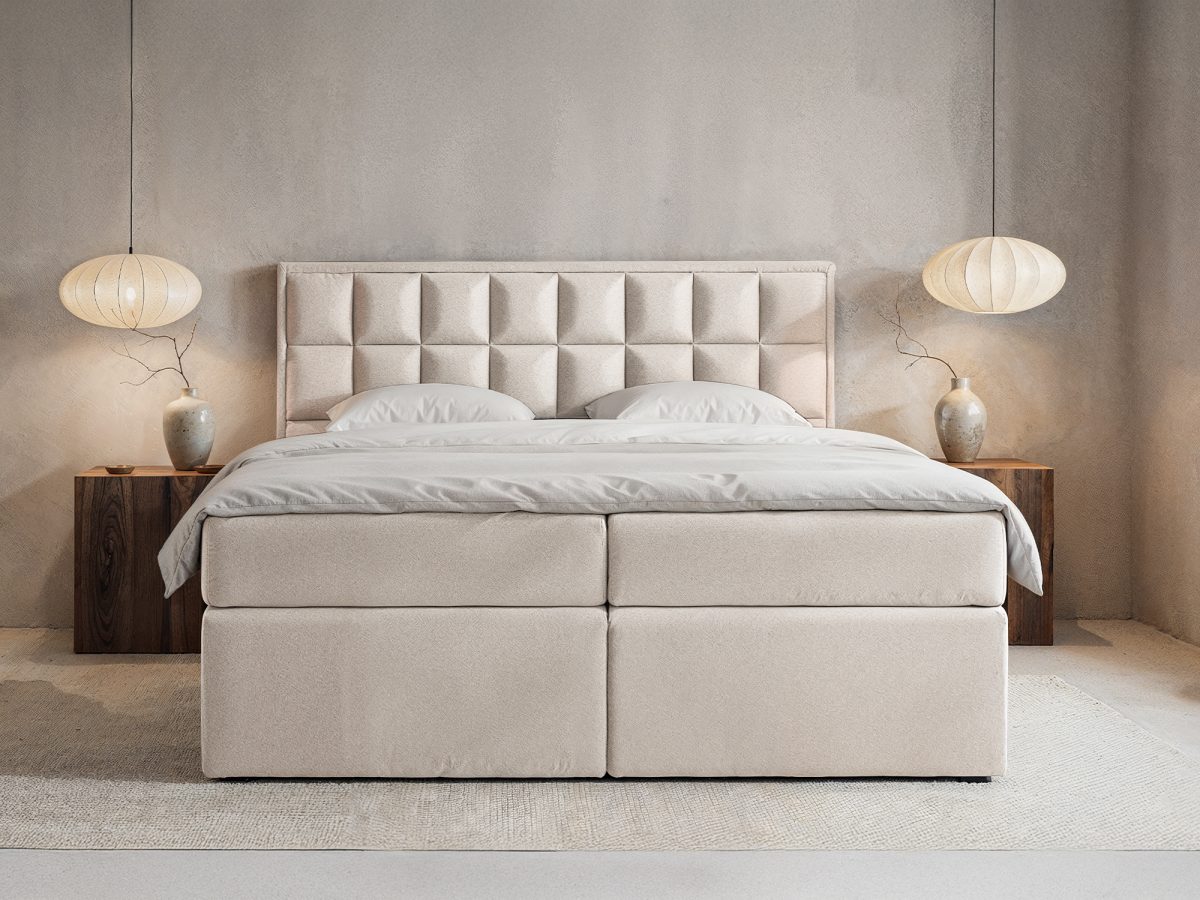 Lit boxspring TOLEDO 200 x 200 cm – sans matelas (Crème)