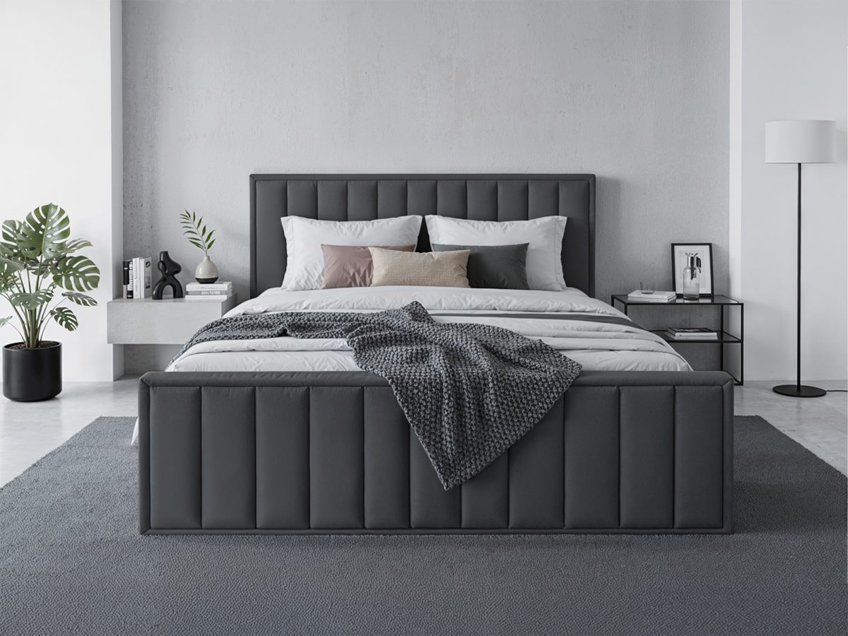 Lit rembourré MALAGA 200 × 200 cm avec espace de rangement – sans matelas (Gris foncé)