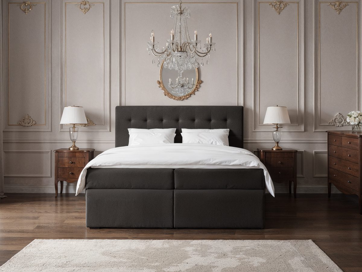 Lit boxspring BARCELONA 200 × 200 cm – sans matelas (Noir)