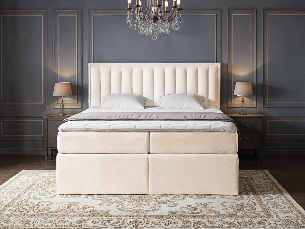 Lit boxspring ALTEA 200 x 200 cm – sans matelas (Crème)