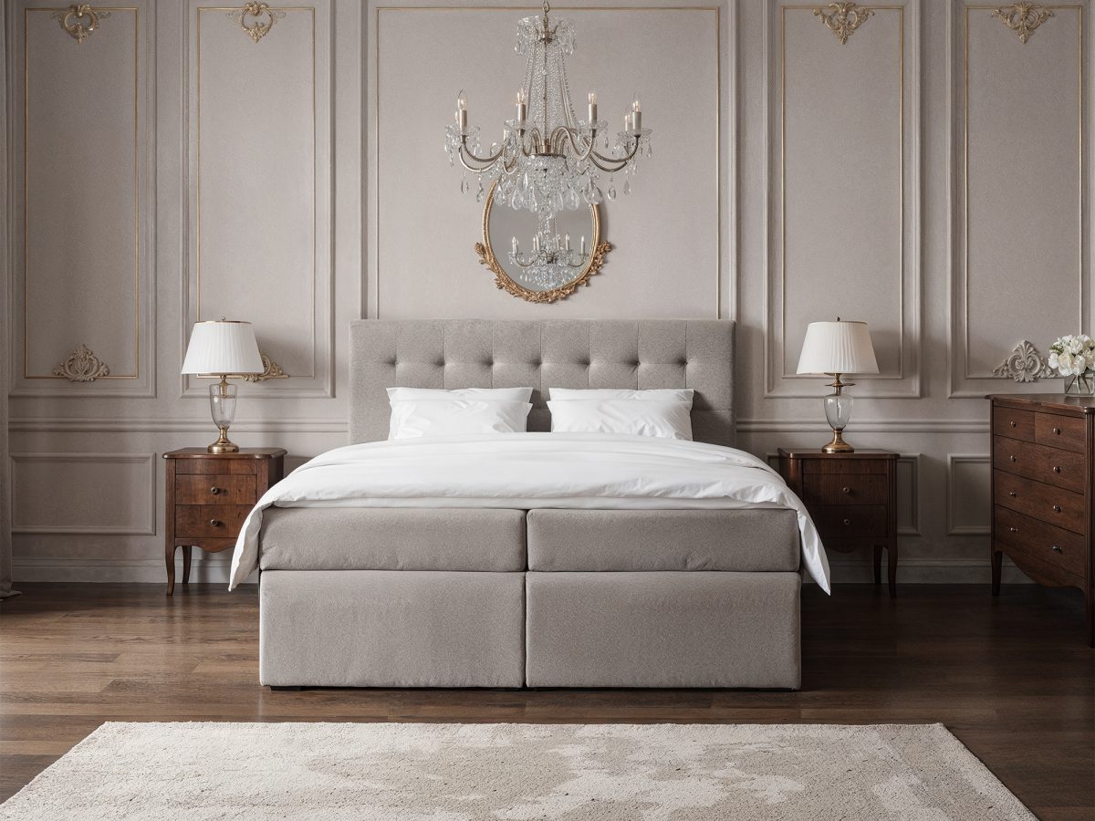 Lit boxspring BARCELONA 200 × 200 cm – sans matelas (Gris clair)