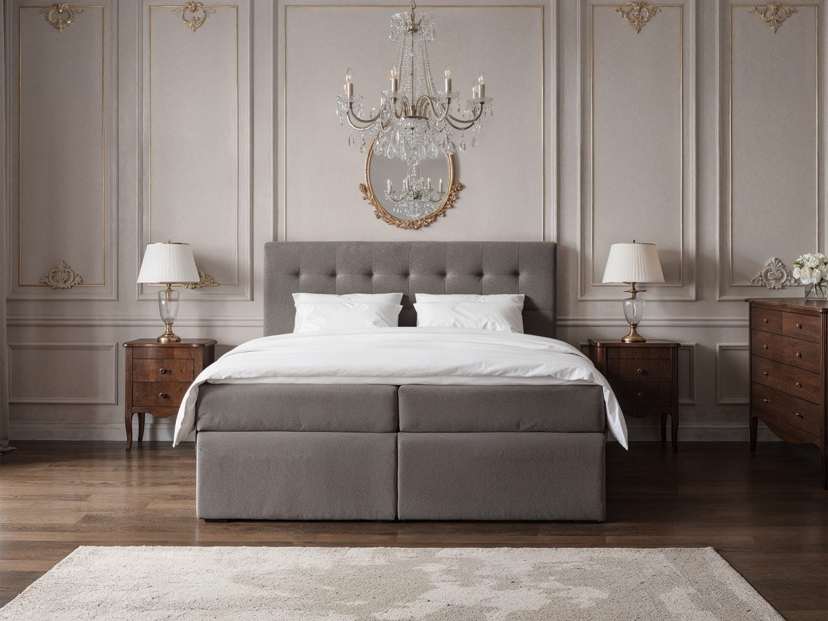 Lit boxspring BARCELONA 200 × 200 cm – sans matelas (Gris)
