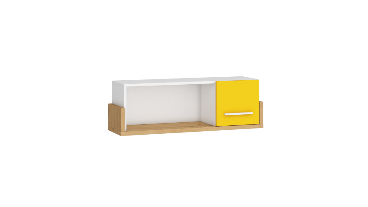 HEY Collection: Wall-mounted shelf unit with a cabinet 95 - HEY-22 - Artisan/White/Yellow
