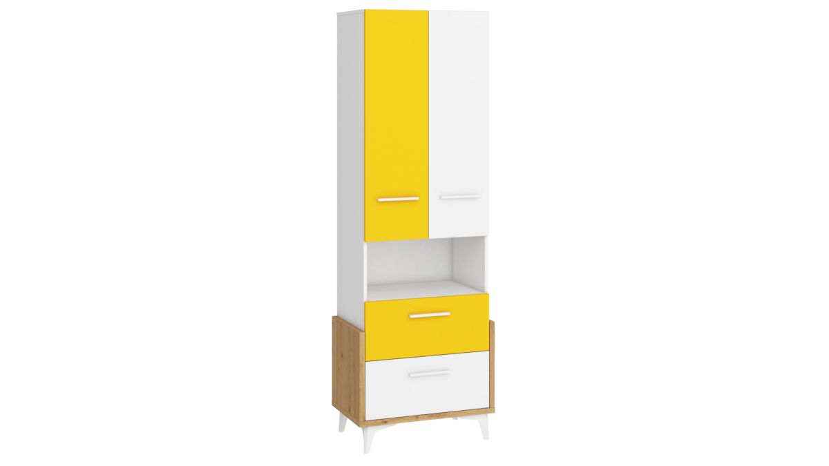 Collection HEY: Bibliothèque 65W - HEY-17 - Artisan/Blanc/Jaune