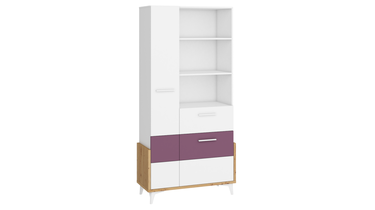 HEY Kollektion: Bücherregal 95W – HEY-18 – Artisan/Weiß/Violett