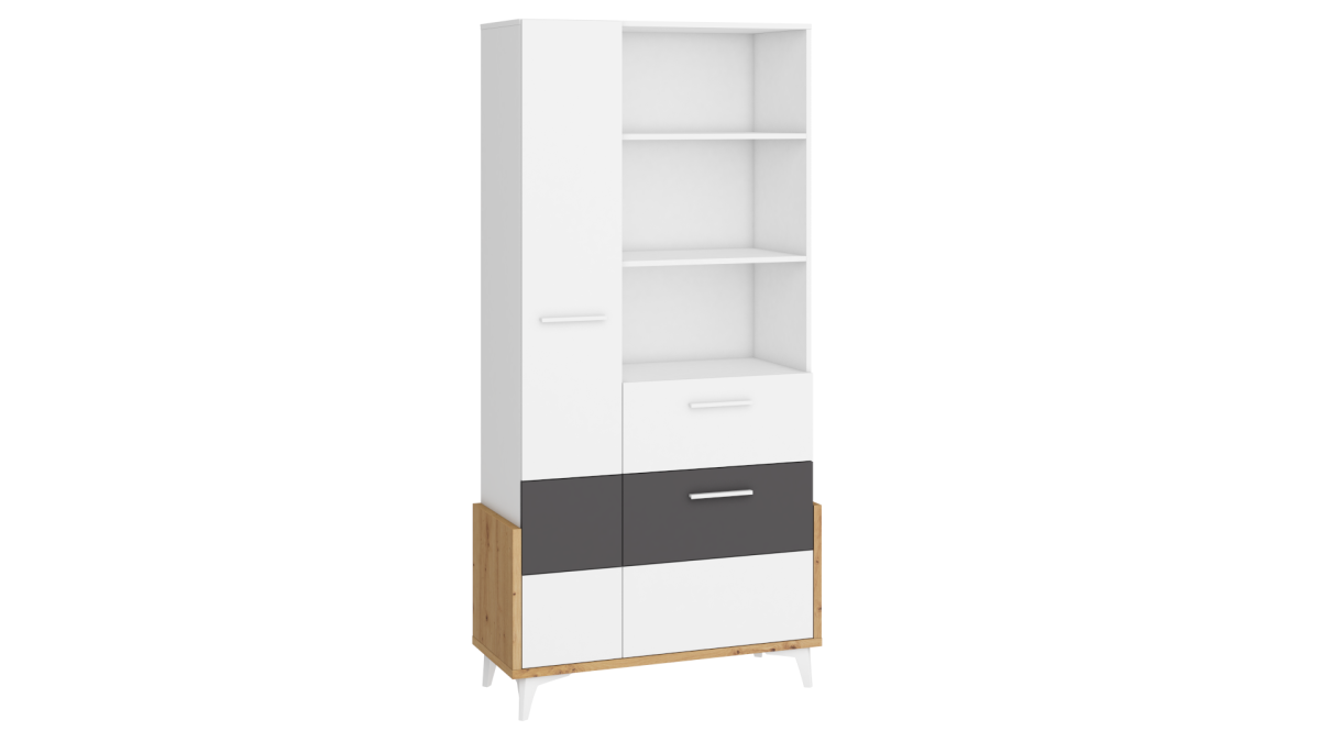 HEY Kollektion: Bücherregal 95W – HEY-18 – Artisan/Weiß/Grau