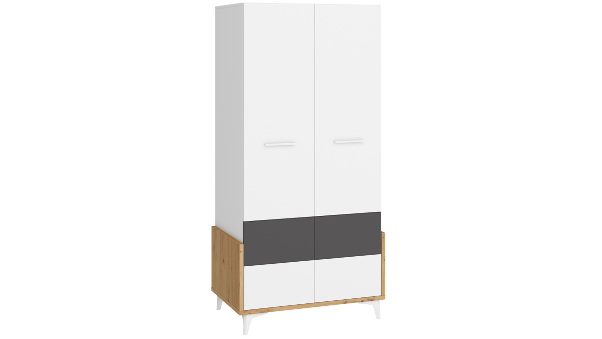 HEY Kollektion: Kleiderschrank 95 – HEY-20 – Artisan/Weiß/Grau